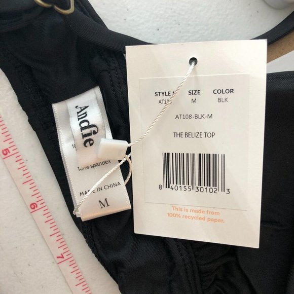 Andie Swim The Belize Bikini Top Removable Cups V Neck Black M - Picture 5 of 6